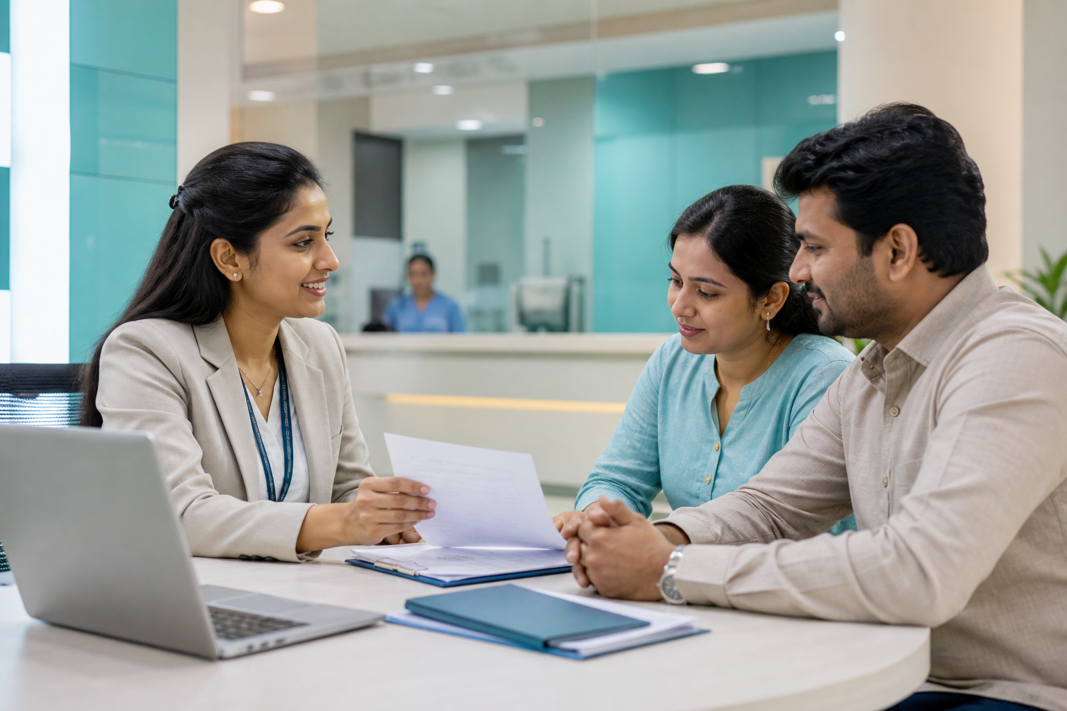Insurance help desk assisting patients with policy verification and claims